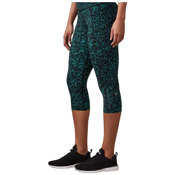 NWOT Lululemon Fast & Free Crop 19" Side Pocket Thrive Viridian Green Black Sz 6 - Picture 6 of 13